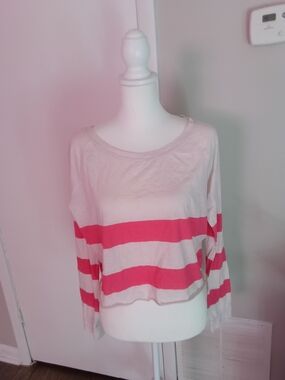 Pink Rose Pink & White Striped Long-Sleeve Crop Top